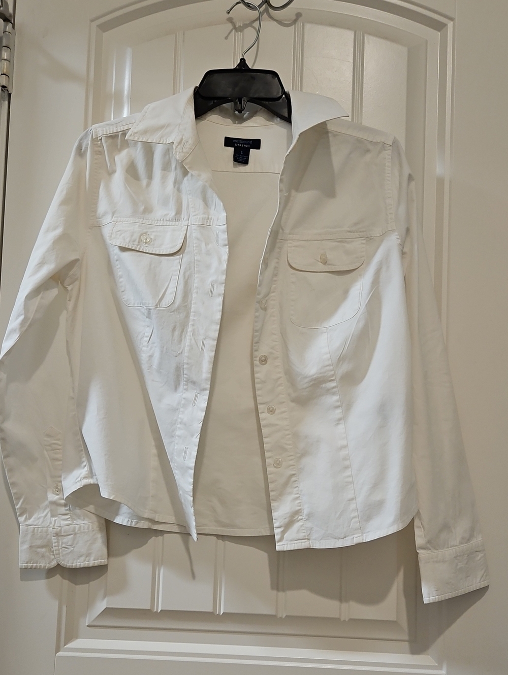 Westbound White Button-Up Women's Shirt with Flap Pockets